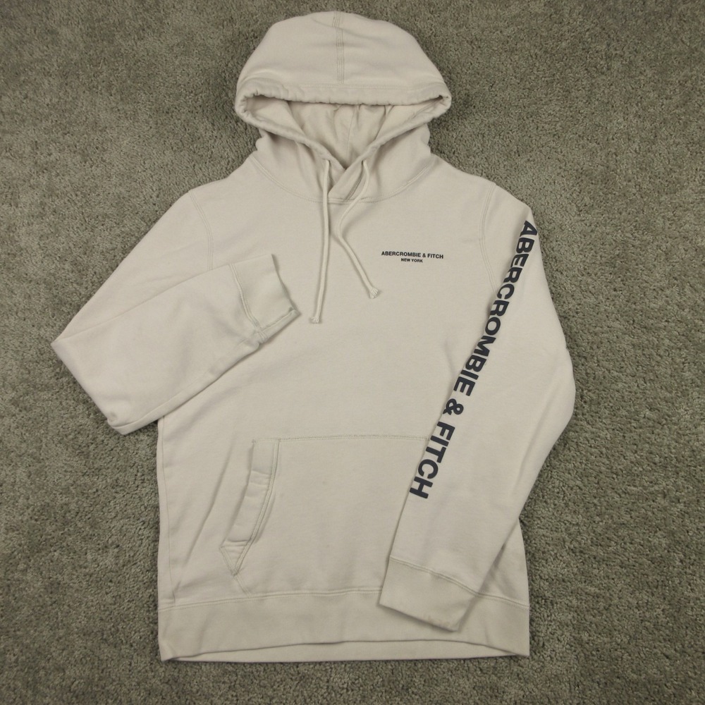Abercrombie & Fitch Sweater Mens Medium Beige Fleece Pullover Hoodie Sweatshirt